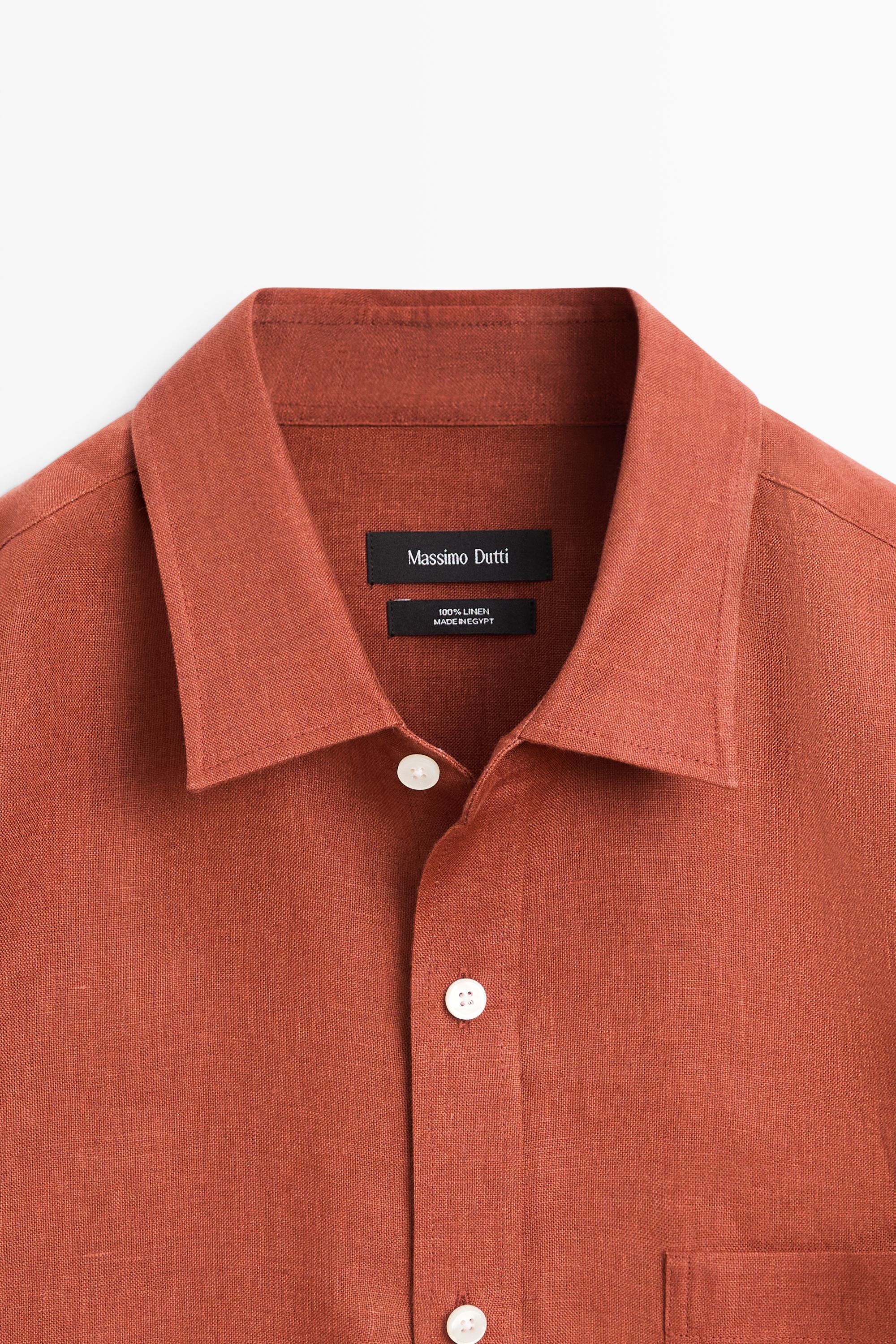 Regular fit 100% linen shirt with pocket detail